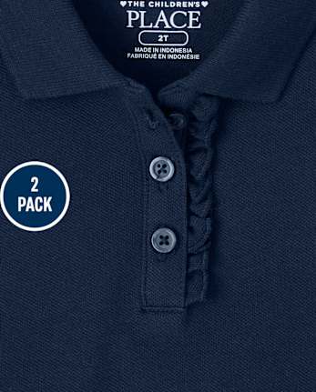 Polo de piqué con volantes de uniforme para niñas pequeñas, paquete de 2