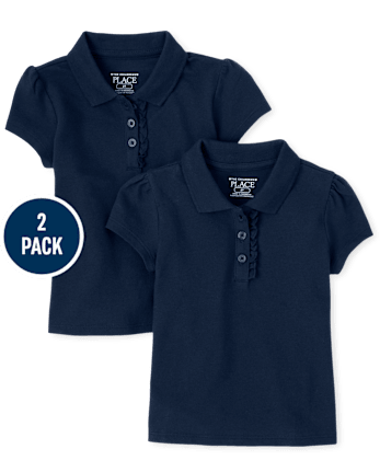 Lot de 2 polos uniformes en piqué à volants pour toute-petite fille