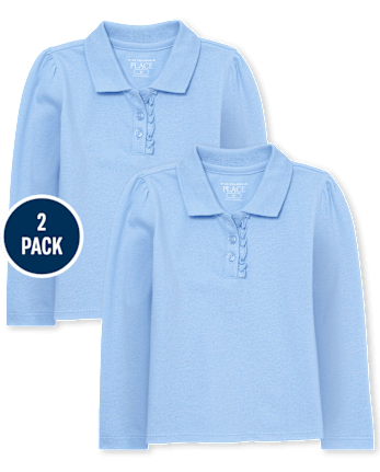 Toddler Girls Uniform Ruffle Pique Polo 2-Pack