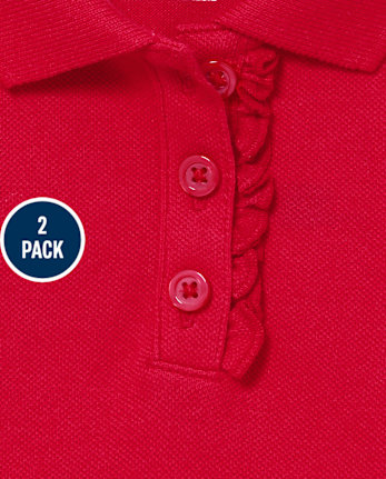 Toddler Girls Uniform Ruffle Soft Stretch Pique Polo 2-Pack