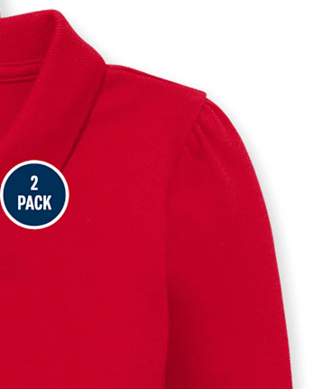 Toddler Girls Uniform Ruffle Soft Stretch Pique Polo 2-Pack