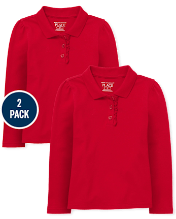 Toddler Girls Uniform Ruffle Pique Polo 2-Pack