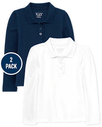 Toddler Girls Uniform Ruffle Pique Polo 2-Pack
