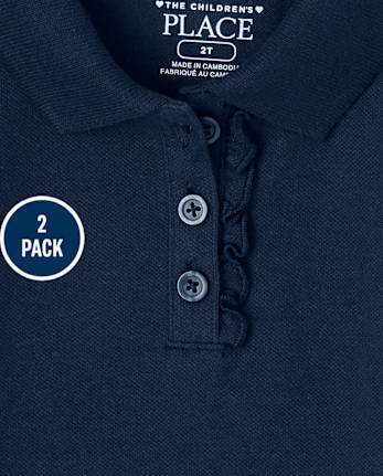 Polo de piqué con volantes de manga larga uniforme para bebés y niñas pequeñas, paquete de 2