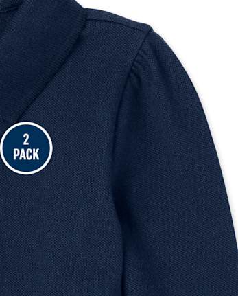 Polo de piqué con volantes de manga larga uniforme para bebés y niñas pequeñas, paquete de 2