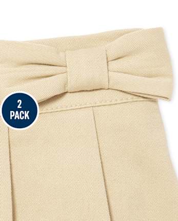 Toddler Girls Uniform Bow Stretch Pleated Skort 2-Pack