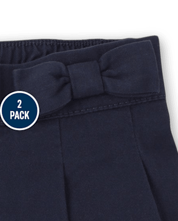 Toddler Girls Uniform Bow Stretch Pleated Skort 2-Pack
