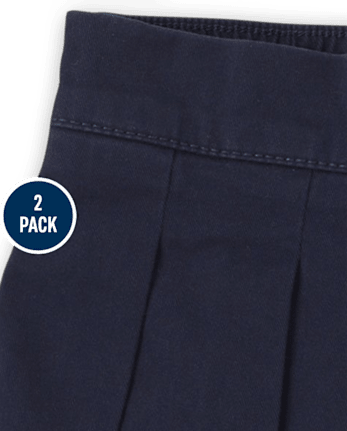 Toddler Girls Uniform Bow Stretch Pleated Skort 2-Pack