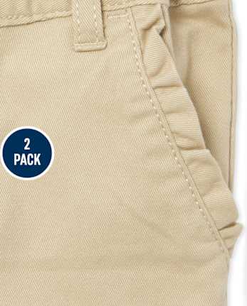 Paquete de 2 pantalones chinos ajustados de uniforme para niñas pequeñas