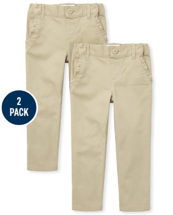 Toddler Girls Uniform Ruffle Skinny Chino Pants 2-Pack