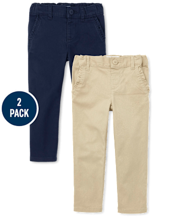 Paquete de 2 pantalones chinos ajustados de uniforme para niñas pequeñas