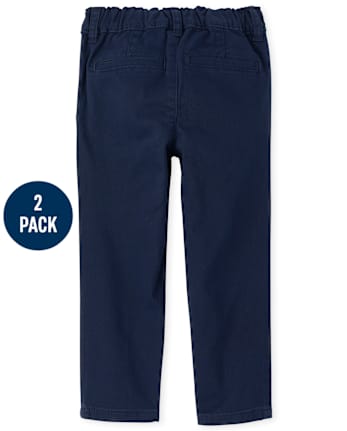 Toddler Girls Uniform Ruffle Stretch Skinny Chino Pants 2-Pack