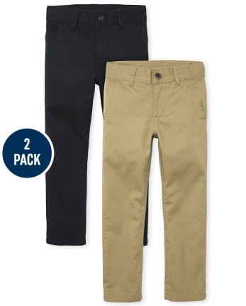 Pantalones chinos ajustados de uniforme para niños, paquete de 2