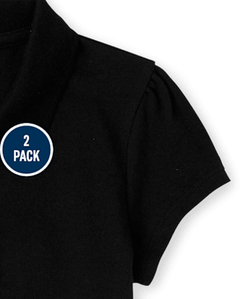 Girls Uniform Ruffle Soft Stretch Pique Polo 2-Pack