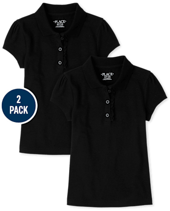 Lot de 2 polos uniformes en piqué à volants pour fille