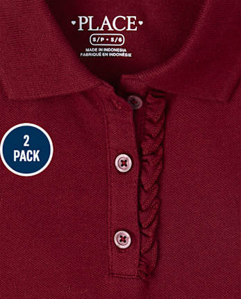 Girls Uniform Ruffle Soft Stretch Pique Polo 2-Pack