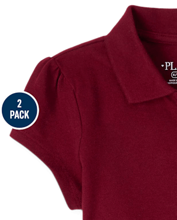Girls Uniform Ruffle Soft Stretch Pique Polo 2-Pack