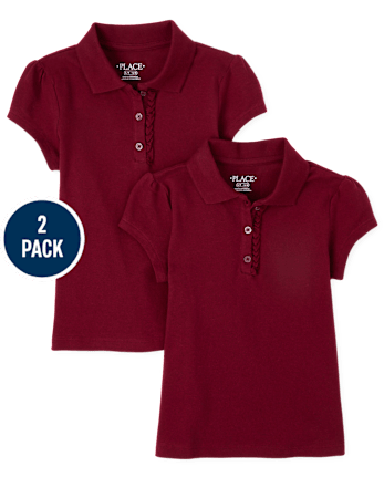Girls Uniform Ruffle Pique Polo 2-Pack
