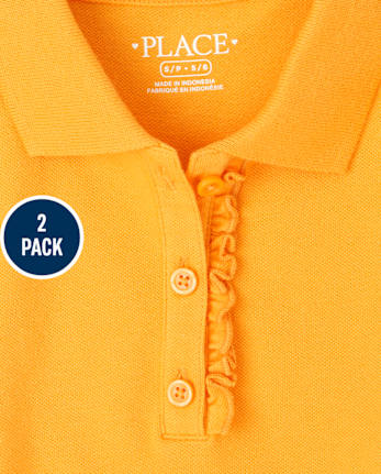 Girls Uniform Ruffle Soft Stretch Pique Polo 2-Pack