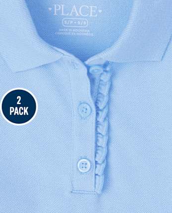 Polo de piqué con volantes de uniforme para niñas, paquete de 2