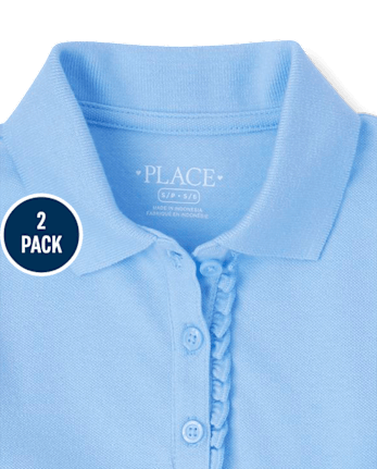 Polo de piqué con volantes de uniforme para niñas, paquete de 2