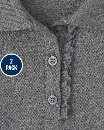 Polo de piqué con volantes de uniforme para niñas, paquete de 2