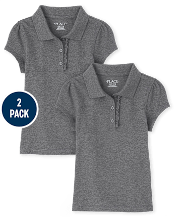 Girls Uniform Ruffle Pique Polo 2-Pack