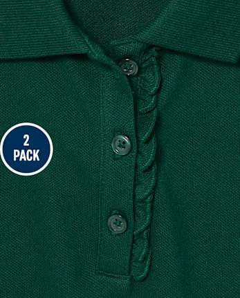 Lot de 2 polos uniformes en piqué à volants pour fille