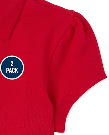 Girls Uniform Ruffle Soft Stretch Pique Polo 2-Pack