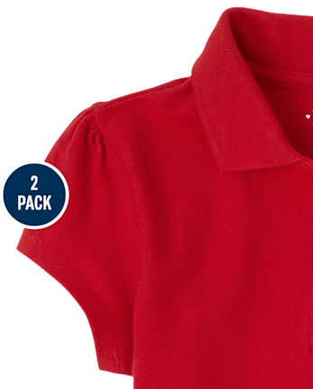 Girls Uniform Ruffle Soft Stretch Pique Polo 2-Pack