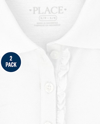 Lot de 2 polos uniformes en piqué à volants pour fille