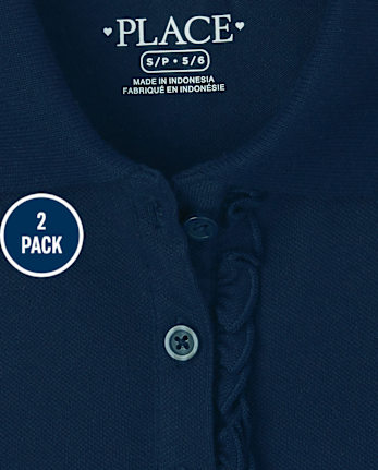 Lot de 2 polos uniformes en piqué à volants pour fille