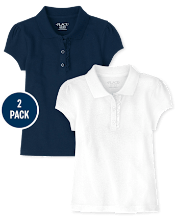Polo de piqué con volantes de uniforme para niñas, paquete de 2