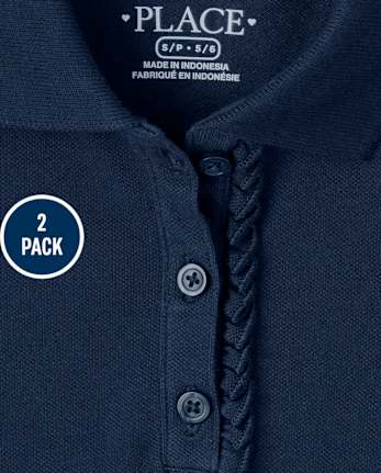 Lot de 2 polos uniformes en piqué à volants pour fille