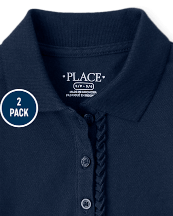 Lot de 2 polos uniformes en piqué à volants pour fille