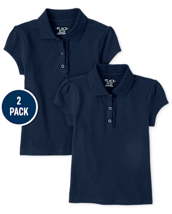 Girls Uniform Ruffle Pique Polo 2-Pack