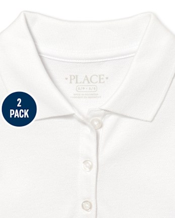 Polo de piqué uniforme resistente a las manchas para niñas, paquete de 2