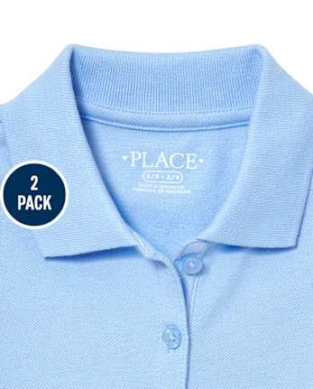 Polo de piqué de manga larga uniforme para niñas, paquete de 2
