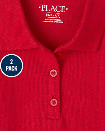 Polo de piqué de manga larga uniforme para niñas, paquete de 2