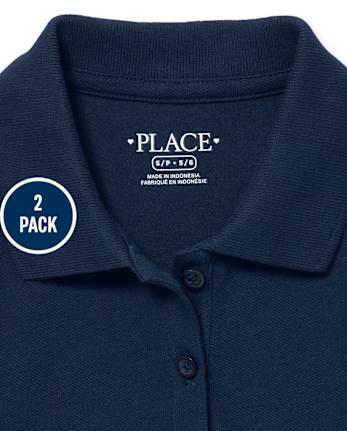Polo de piqué de manga larga uniforme para niñas, paquete de 2