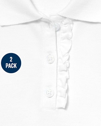 Polo de piqué con volantes de manga larga de uniforme para niñas, paquete de 2