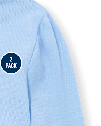 Polo de piqué con volantes de manga larga de uniforme para niñas, paquete de 2