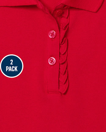 Girls Uniform Ruffle Soft Stretch Pique Polo 2-Pack
