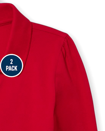 Polo de piqué con volantes de manga larga de uniforme para niñas, paquete de 2
