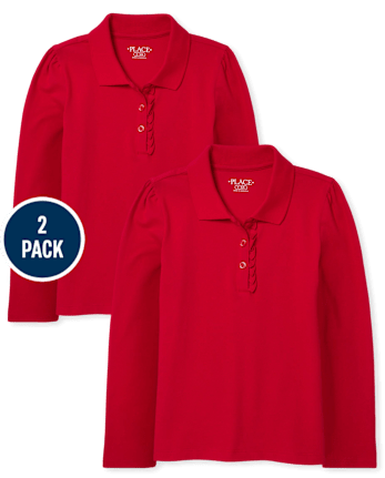 Girls Uniform Ruffle Pique Polo 2-Pack