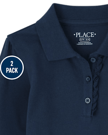 Girls Uniform Ruffle Soft Stretch Pique Polo 2-Pack