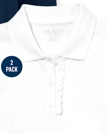 Girls Uniform Ruffle Soft Stretch Pique Polo 2-Pack