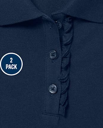 Polo de piqué con volantes de manga larga de uniforme para niñas, paquete de 2