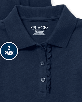 Girls Uniform Ruffle Soft Stretch Pique Polo 2-Pack