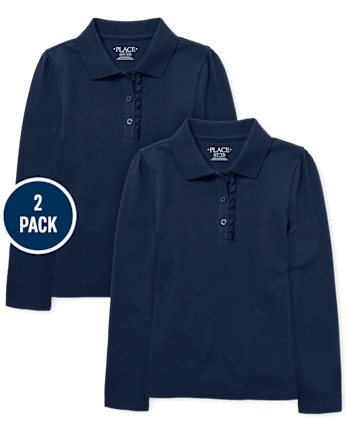 Girls Uniform Ruffle Pique Polo 2-Pack